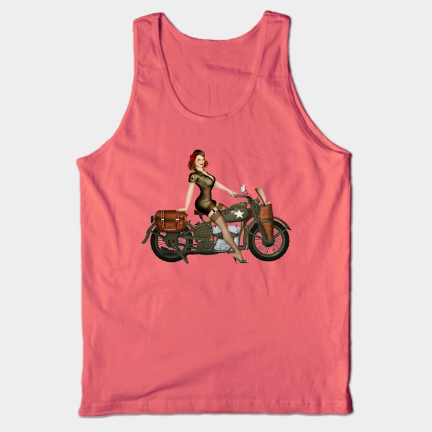 Army Motorcycle Pinup Tank Top by seanearley